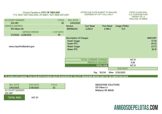 realista Modelo de conta de serviços públicos de água dos EUA Michigan em formatos Word e PDF